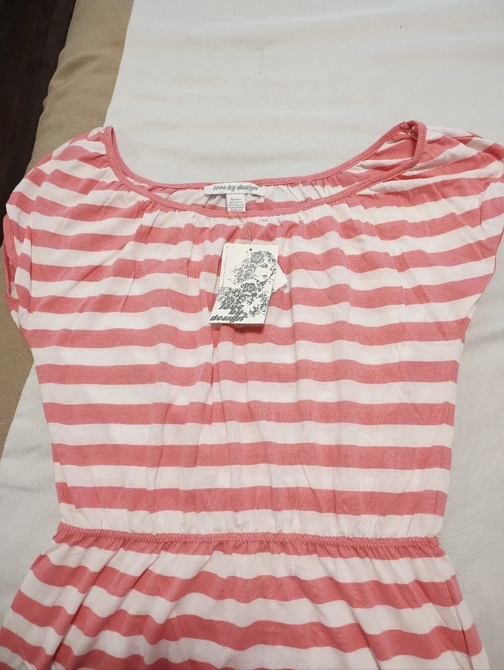 Girls' Pink and White Striped Elastic-Waist Dress